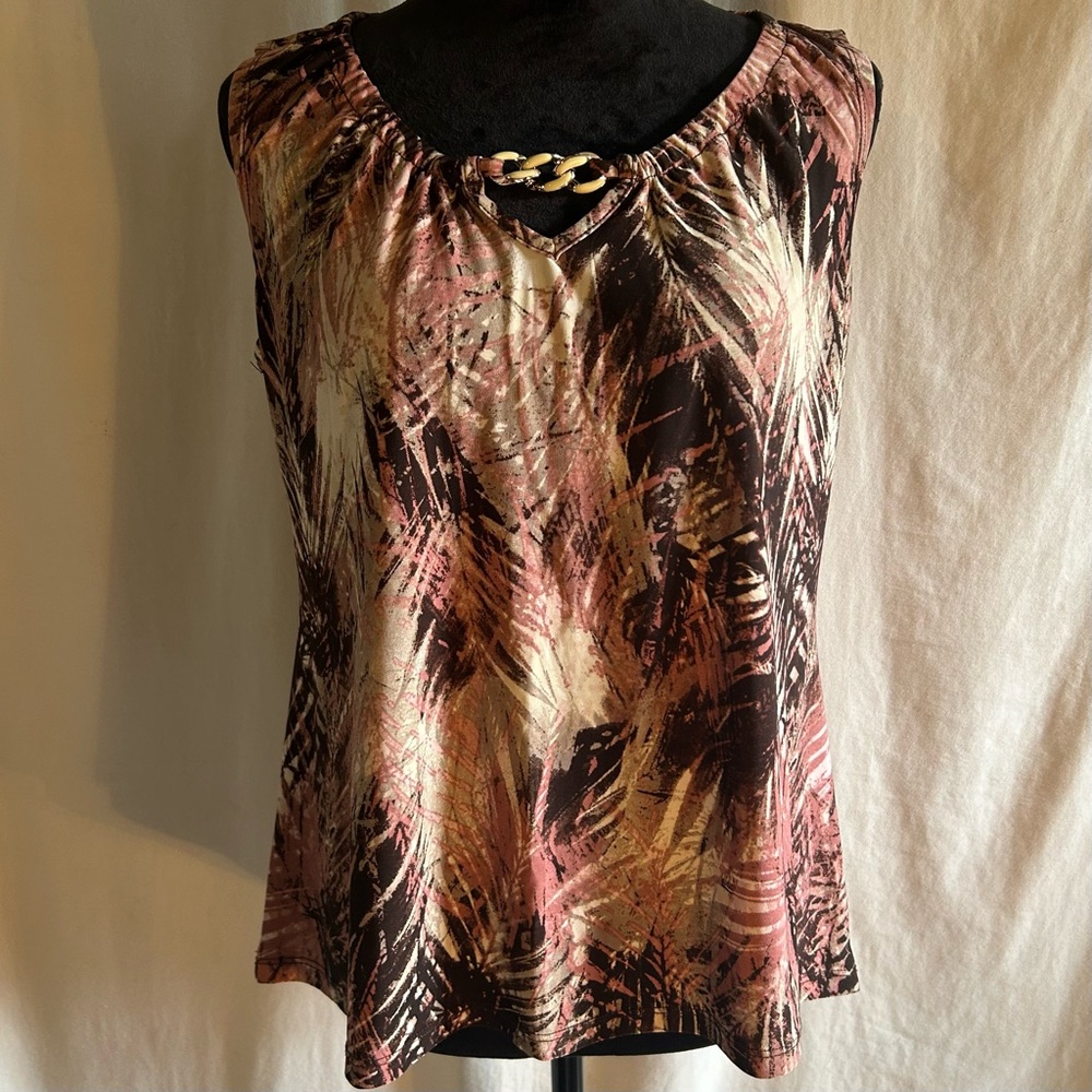 Emma & Olive Pink Purple Sleeveless Blouse Chain Detail Edgy Business Top L EUC